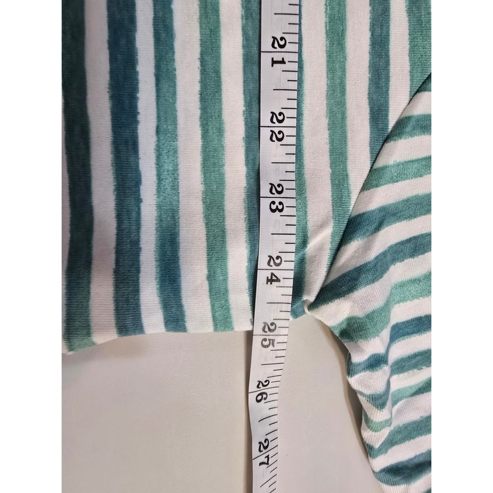 Blair Womens 2XL Teal White Striped 3/4 Sleeve Keyhole Scoop Neck Knit Top - Picture 7 of 9